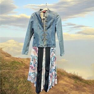 Denim Blue Women's Jacket with Floral Skirt hippie. Size Small